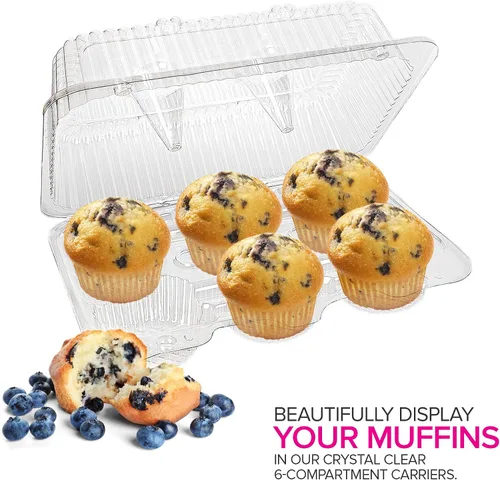 Vista 4 de Stock Your Home Recipientes de plástico desechables para cupcakes con 6 compartimentos (40 unidades) con tapa de cúpula conectada, sin BPA