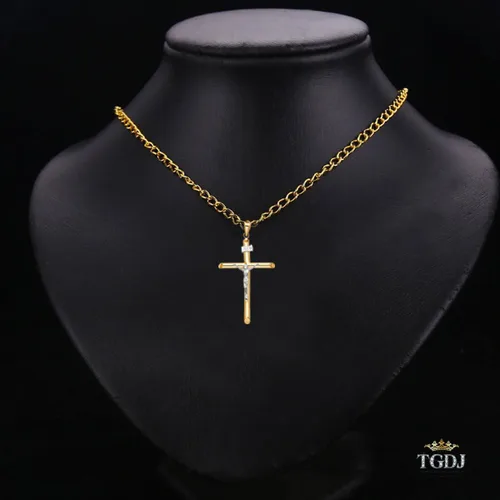 Vista 2 de Colgante de cruz de crucifijo religioso de oro de 14 quilates, 2.283 x 1.102 in, oro real, cruz de Jesús, el mejor regalo para hombres y mujeres, Oro