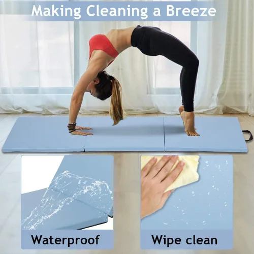 Vista 3 de Colchoneta de gimnasia para gimnasio en casa, plegable, portátil, de 6 x 2 x 2 pulgadas, extra gruesa, con asas de transporte, para niños y adultos