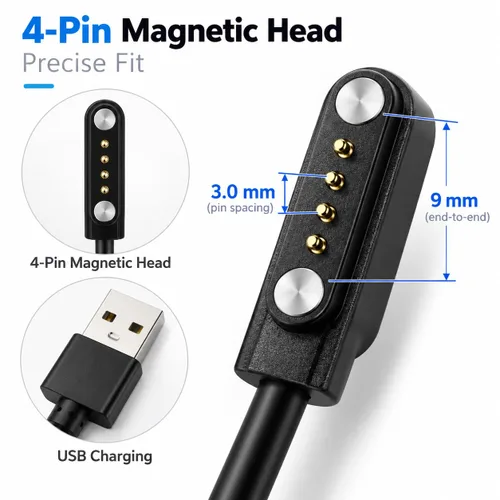 Vista 4 de Compatible con el cable cargador de reloj inteligente Da Fit de 3.3 pies, repuesto de cable de carga USB, cargador para relojes inteligentes Da Fit
