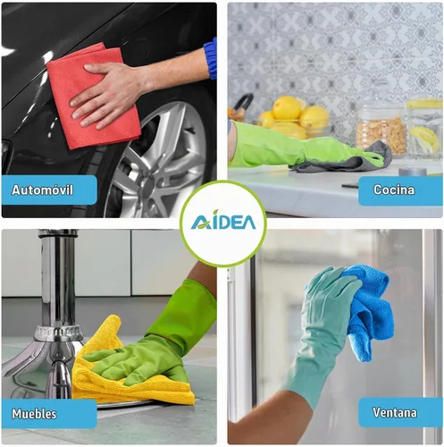 Vista 4 de AIDEA Paño de limpieza de microfibra azul, paquete de 50 trapos suaves y absorbentes, toallas de microfibra para automóviles, toallas de cocina