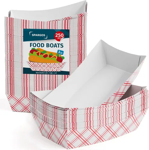 Vista 10 de SPARGOS Botes de comida de papel kraft, paquete de 125 bandejas para servir