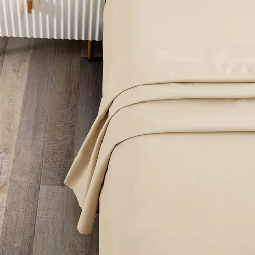 Vista 2 de Sfoothome Sábana encimera de tamaño matrimonial – Microfibra cepillada extra suave, lavable a máquina, sin arrugas (beige, matrimonial)