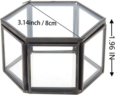 Vista 2 de Joyero de cristal vintage, caja de cristal hexagonal negra, caja de recuerdo para almacenamiento de anillos, aretes, baratijas, organizador de joyas