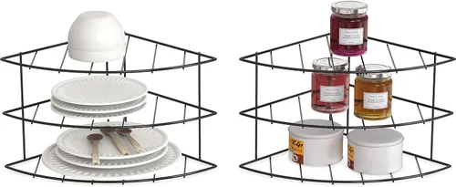 Vista 5 de Deco Brothers Organizador de estantes esquineros de 3 niveles para mostrador y gabinete, paquete de 2, color negro