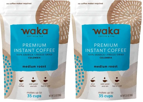 Vista 12 de Waka - Café instantáneo de calidad, tostado medio descafeinado, granos arábica y liofilizados. Bolsa de 35 porciones para café instantáneo caliente