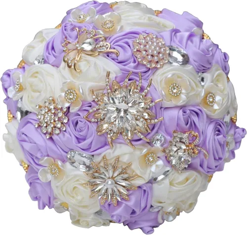 Vista 17 de Ramo de Boda Nupcial Rosa Rubor y Marfil con Broche Dorado Brillante con Diamantes de Imitación para Novia Dama de Honor Quinceañera Ramo de Flores