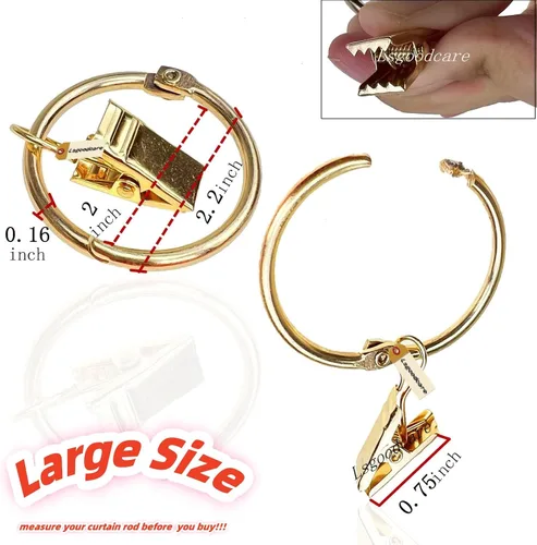 Vista 2 de Lsgoodcare 30 clips de cortina que se abren con anillos dorados de 2 pulgadas, clip decorativo de metal fuerte, anillos de clip abiertos a prueba