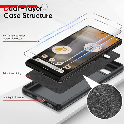 Vista 3 de LeYi Funda para Google Pixel 6A, Funda para Google Pixel 6A [6.1"] con Paquete de 2 Protectores de Pantalla de Vidrio Templado, Funda de Silicona
