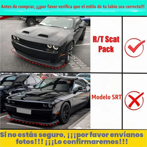 Vista 2 de Divisor Protector de Labio de Parachoques Delantero Cubierta Pieza de Repuesto para Dodge Challenger Scat Pack R/T GT SRT 2015-2023 No para Plus