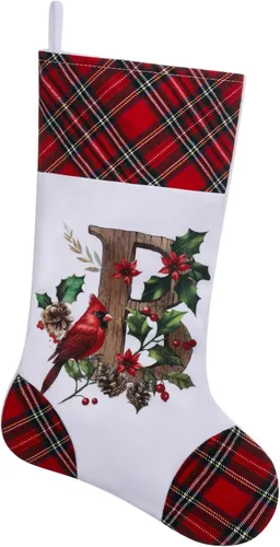 Vista 7 de Medias de Navidad personalizadas de 20 pulgadas, diseño cardenal, medias con monograma inicial para decoración colgante de chimenea, familia, letra A