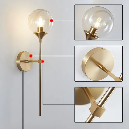 Vista 3 de KCO Lighting Mid-Century - Juego de 2 apliques de pared con cable de cristal dorado, lámparas de pared modernas industriales de brazo largo