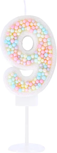 Vista 30 de Vela de Cumpleaños Número 0 Macarrón con Purpurina 3D Número 0 Vela Adorno para Pastel para Cumpleaños Boda Aniversario Fiesta Temática Dulce Pastel