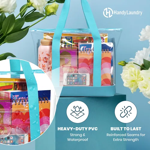 Vista 3 de Handy Laundry Bolsa transparente cierre de cremallera, correa larga para el hombro, ribete de tela. Zipper Closure, Long Shoulder Strap, Fabric