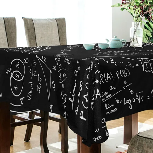 Vista 3 de YETTASBIN Mantel cuadrado creativo negro matemático, impermeable, resistente a las manchas, a las arrugas, lavable, de poliéster, para picnic, cena