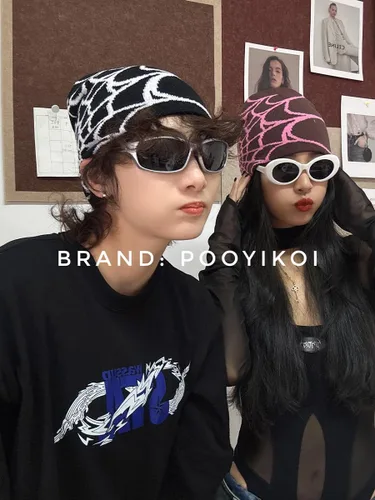 Vista 6 de Pooyikoi Gorro de invierno para mujer, gorro cálido para hombre, estilo casual, diseño de araña, estilo gótico, Y2K, gorro de punto acrílico