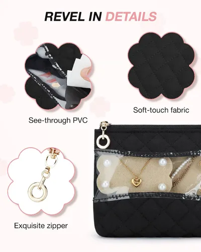 Vista 7 de BAGSMART Organizador de joyas colgante con ganchos de metal, soporte de joyería de doble cara para aretes + estuche organizador de joyas de viaje