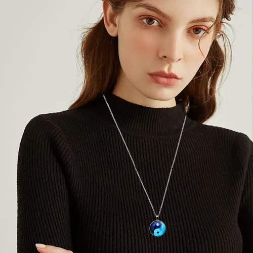 Vista 2 de Yin Yang - Collar con dije de filosofía china, símbolo taoísta, talismán, taichi, yoga, acero inoxidable, colgante de collar para mujeres y hombres
