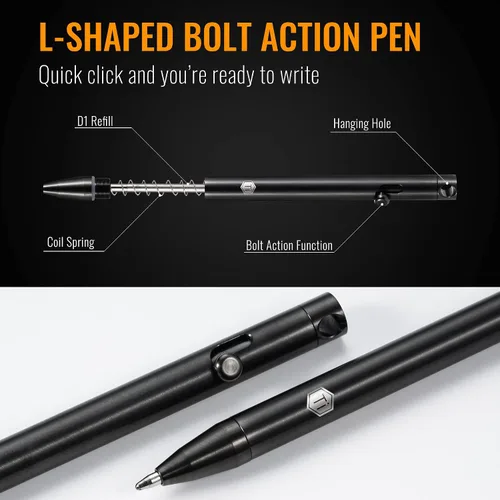 Vista 6 de KeyUnity KM17BK Titanium EDC Mosquetón Llavero Clip con Anillo D, Herramienta de Escritura KP00BK Bolt Action y Anillo Giratorio KA15BK