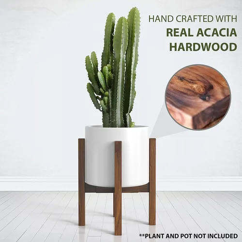 Vista 7 de Soporte de plantas moderno de mediados de siglo - Se adapta a macetas grandes de 12 y 13 pulgadas (NO incluidas) - Soporte de madera hecho a mano