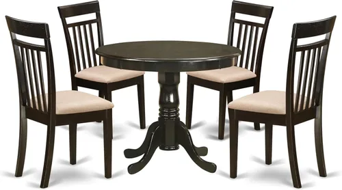 Vista 11 de East West Furniture AANCA5-MAH-W Juego de mesa de comedor de 5 piezas incluye una mesa de cocina redonda con pedestal y 4 sillas de comedor, 36 x 36