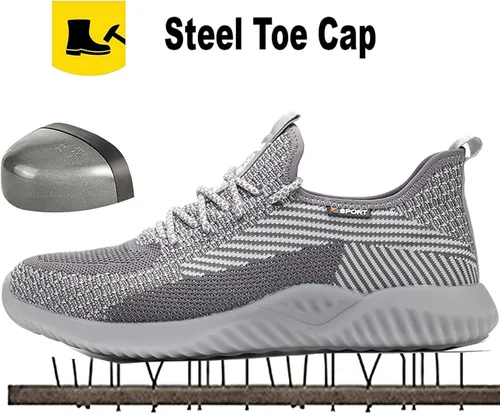 Vista 3 de Drecage Zapatos de seguridad con punta de acero para mujeres y hombres, zapatos de trabajo industriales y de construcción, a prueba de pinchazos