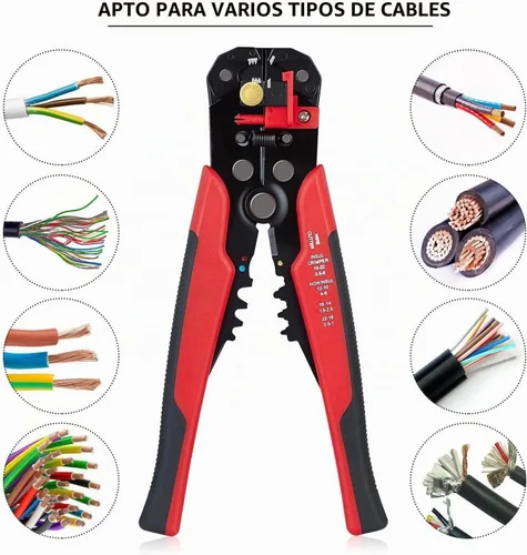 Vista 3 de Cortador de alambre autoajustable 5 en 1, herramienta multifuncional para prensado de cables, engarzado, corte, 10-24 AWG, 0.2-6.0 mm², (rojo)
