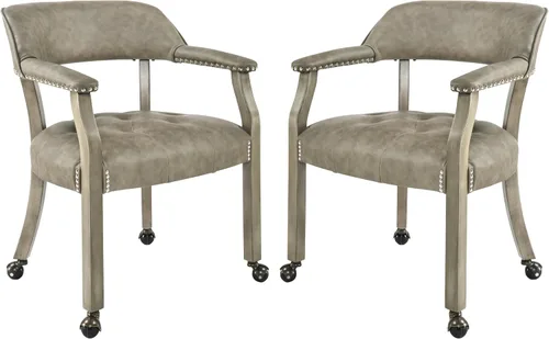 Vista 32 de LEEMTORIG Juego de 2 sillas de comedor con ruedas y brazo, sillas de comedor grandes con ruedas, silla de mesa de póquer de madera maciza, 26
