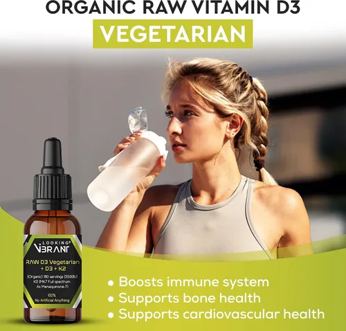 Vista 6 de Vitamina D3 + K2 (MK-7) Gotas líquidas con aceite MCT y aceite de oliva, vegetariano, sin OMG, sin soja, sin gluten, sin alcohol, 1 botella, 2 onzas