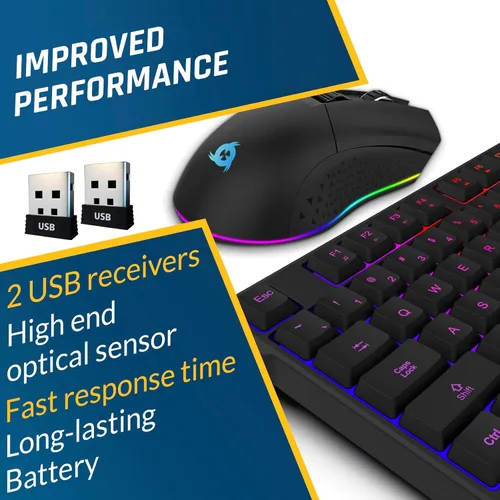 Vista 5 de KLIM Blaze & Chroma Wireless Bundle - Nuevo 2023 - Combo de teclado y mouse inalámbricos para juegos - Ergonómico duradero sensible - Teclado