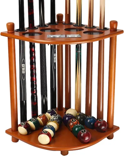 Vista 16 de GSE Games & Sports Expert Estantes para tacos de billar con soporte de suelo estilo esquinero con contadores de puntuación, contiene tacos