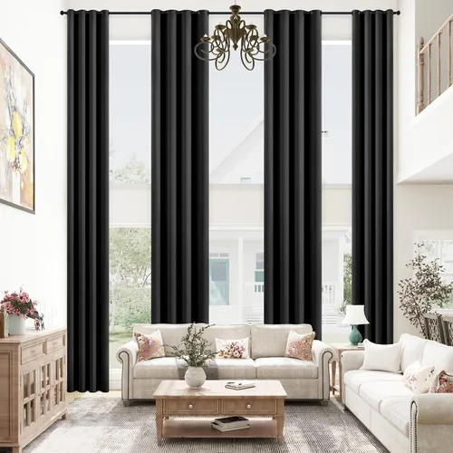 Vista 10 de mstexa Cortinas opacas beige para techo alto sala de estar, cortinas extralargas de lino sintético con ojales para cortinas de casa de 2 pisos