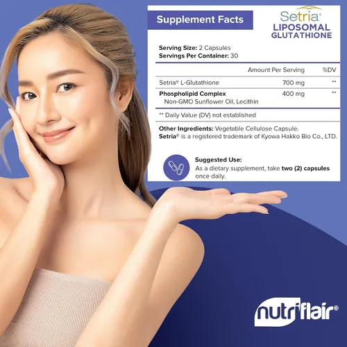 Vista 3 de NutriFlair Suplemento de glutatión liposomal 700mg – Setria Reduced L-Glutatión, 60 Cápsulas