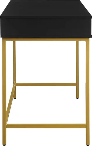 Vista 4 de OSP Home Furnishings Modern Life - Escritorio contemporáneo con cajón grande y patas de metal dorado, acabado negro