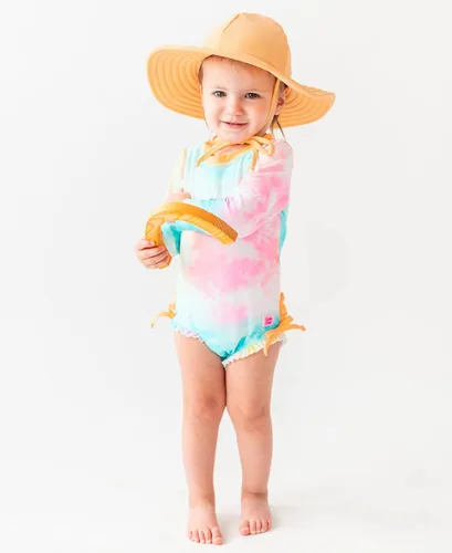 Vista 2 de RuffleButts - Traje de baño de manga larga, de una pieza, para bebéniñas, con protección solar UPF 50+