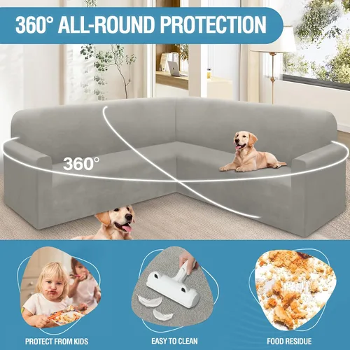 Vista 51 de HDCAXKJ Fundas de sofá seccional de esquina de terciopelo elástico en forma de L, juego de fundas deslizantes suaves y gruesas en forma de U