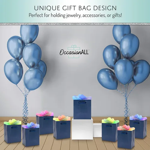 Vista 4 de OccasionALL Bolsas de regalo extra pequeñas de color azul marino de 4 x 2.75 x 4.5 pulgadas, mini bolsas de regalo de papel con asas para tarjetas