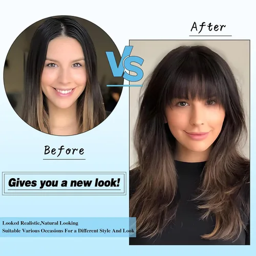 Vista 5 de Flequillo con clip, extensiones de cabello humano 100 % real, flequillo francés delgado y falso, fleco francés con sienes, cortina plana, parte