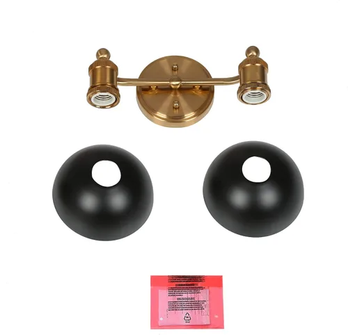 Vista 6 de Durent Lighting Moderna lámpara de baño de granja, luces de tocador negras y doradas cepilladas sobre el espejo, iluminación de tocador de 2 luces
