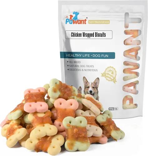 Vista 9 de Golosinas envueltas en pollo para perros, masticables sin cuero crudo, 8 onzas 30% real poultry; 60% baked core; 15% protein; easily digestible
