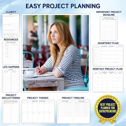 Vista 6 de Planificador de negocios sin fecha para emprendedores. Cuaderno de proyectos de enfoque para la productividad. Planificador diario semanal