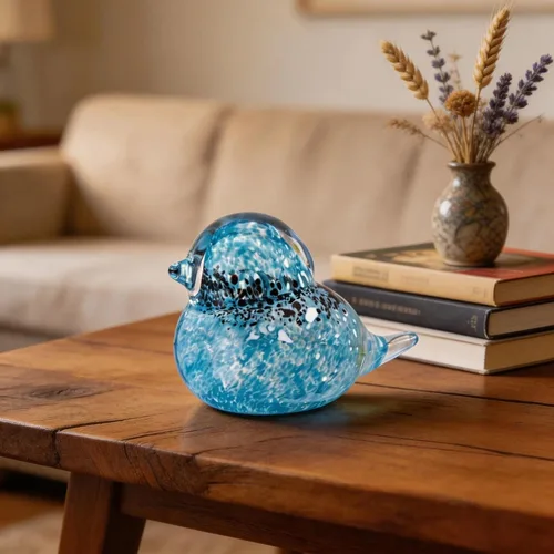 Vista 6 de QFkris Figura de pájaros azules de vidrio soplado hecho a mano de 4", escultura de animales de vidrio artístico, estatua de decoración del hogar