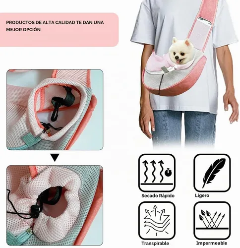 Vista 4 de FEimaX Transportador para perros y cachorros, bolsa para perros pequeños y gatos, malla transpirable, manos libres, con correa ajustable, para Rosa