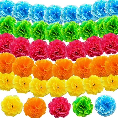 Vista 12 de Cabezas de flores de caléndula a granel, 50 unidades, flores artificiales de caléndula de seda para decoración del hogar, Diwali, corona