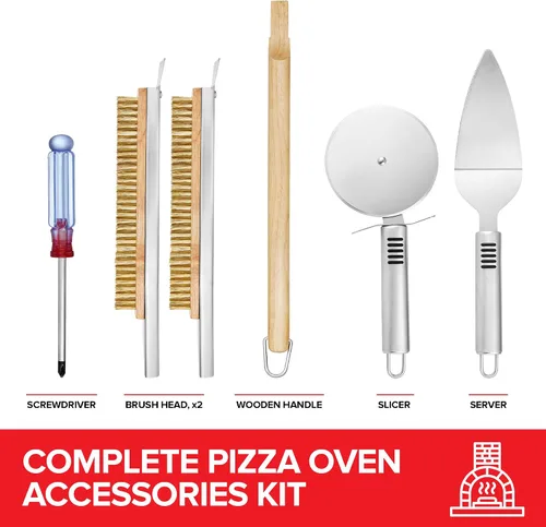 Vista 2 de Kit de accesorios esenciales para horno de pizza, incluye mango de madera extralargo, 2 cabezales de cepillo con cerdas de acero inoxidable