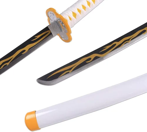 Vista 4 de Bowen Demon Slayer - Espada de metal real, Katana de 40.5 pulgadas, espada samurái de acero al carbono, textura original de anime para cosplay