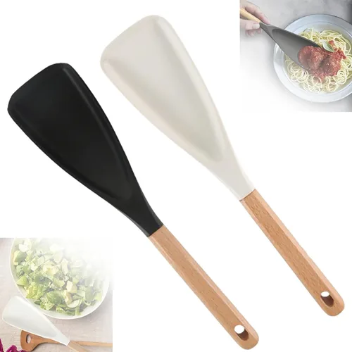 Vista 7 de Cuchara de espátula multifunción, espátula de ensalada de silicona de 12.2 pulgadas con mango de madera, utensilios de cocina de silicona