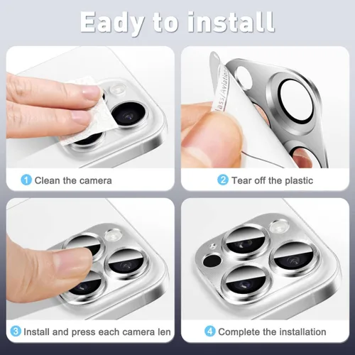 Vista 6 de Kucheed 2 protectores de lente de cámara para iPhone 11, aluminio de metal de una pieza con textura 3D, decoración diseñada para decoración