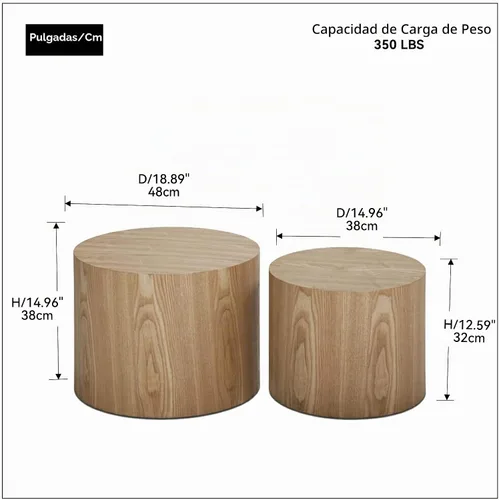 Vista 2 de Mesa Auxiliar de Madera Redonda Mesas de Centro Pequeñas Juego de Mesas Auxiliares Anidables de 2 para Sala de Estar Dormitorio Oficina, Sin Montaje