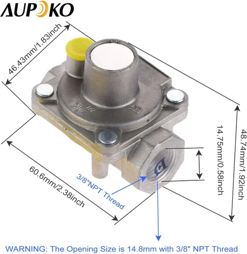Vista 5 de Aupoko Regulador de gas de 3/8"/1/2", regulador de baja presión de parrilla de gas natural de 3/8"-18NPT/1/2"-14NPT, se adapta a pozo de fuego LP a